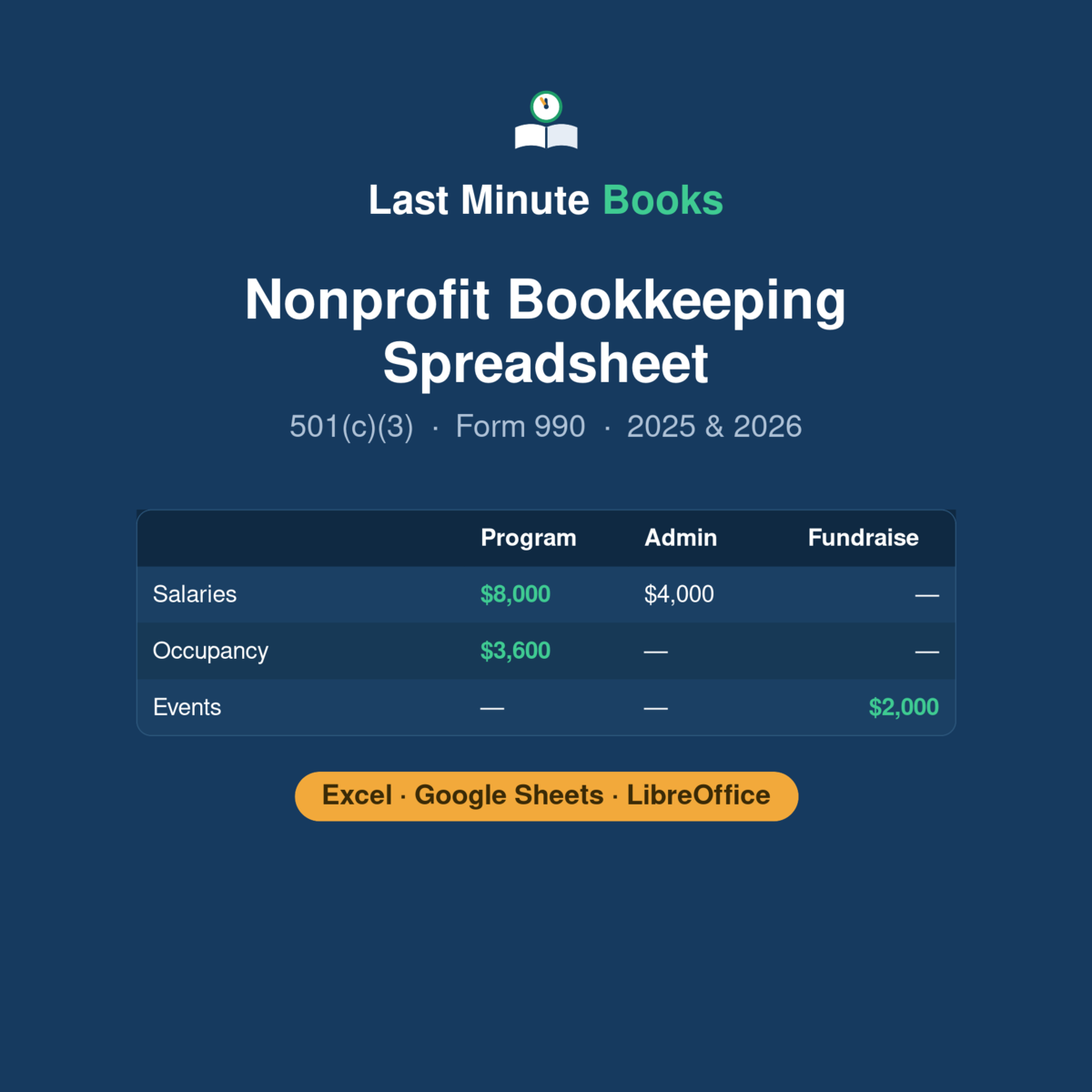 Nonprofit 2025 (Flex) — 501(c)(3) Form 990 Bookkeeping Spreadsheet (Excel & Google Sheets)
