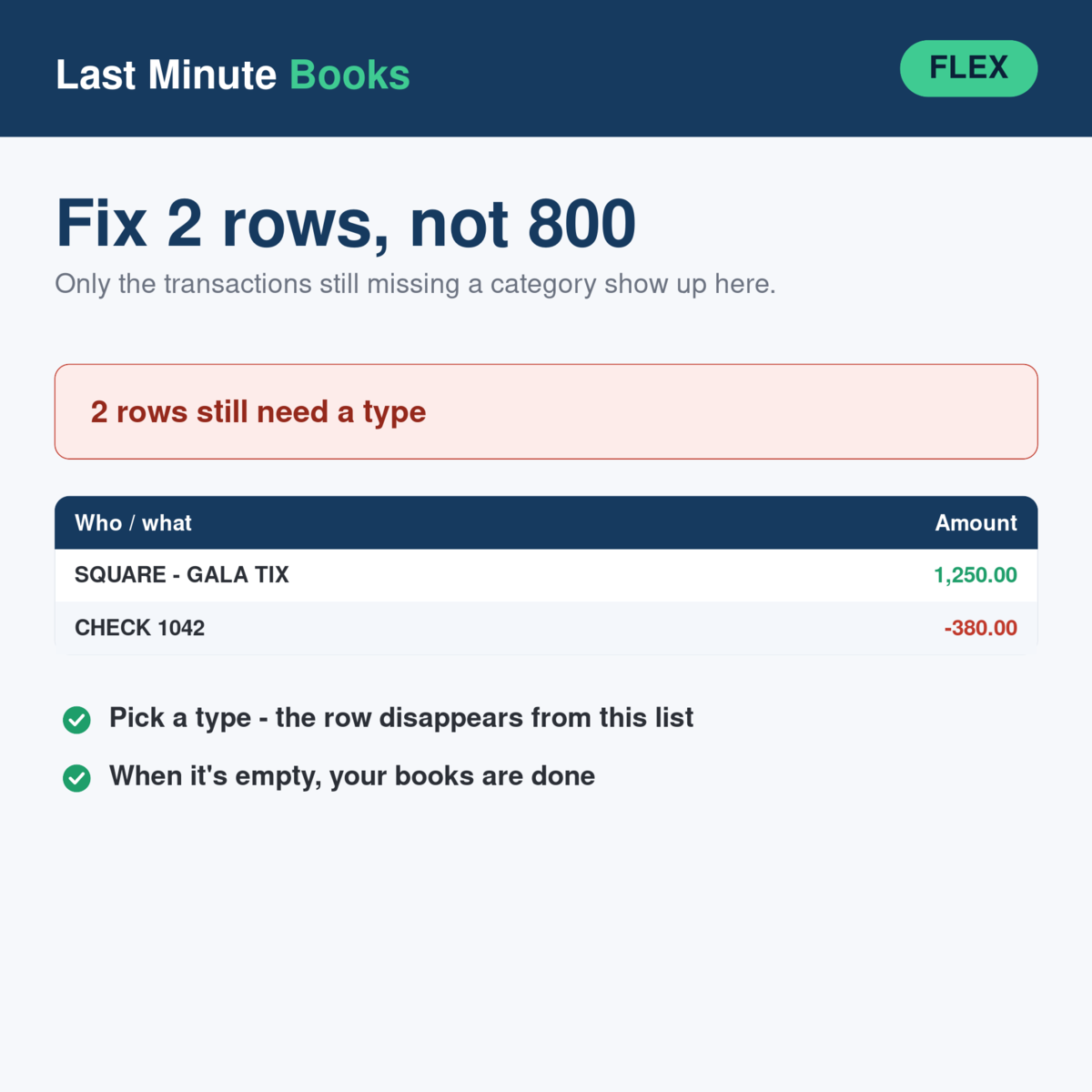 Nonprofit needs-attention view - lists only the transactions still missing a category