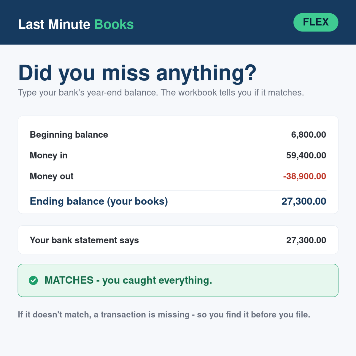 Rental and Landlord cash balance and bank reconciliation check - confirms no transactions are missing